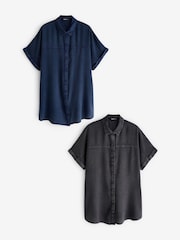 Yours Curve Blue Chambray 100% Cotton Shirts 2 Pack - Image 6 of 9