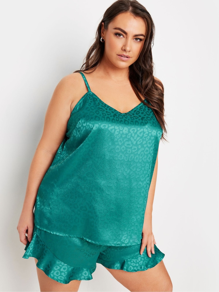 Verde - Yours Curve Satin Jacquard Pyjamas Set - Imagen 1 de 5 Verde - Yours Curve Satin Jacquard Pyjamas Set - Imagen 1 de 5
