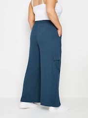 Yours Curve Blue Linen Look Cargo Trousers - Image 3 of 5