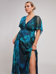 Yours Curve Blue London Abstract Wrap Maxi Dress - Image 2 of 5