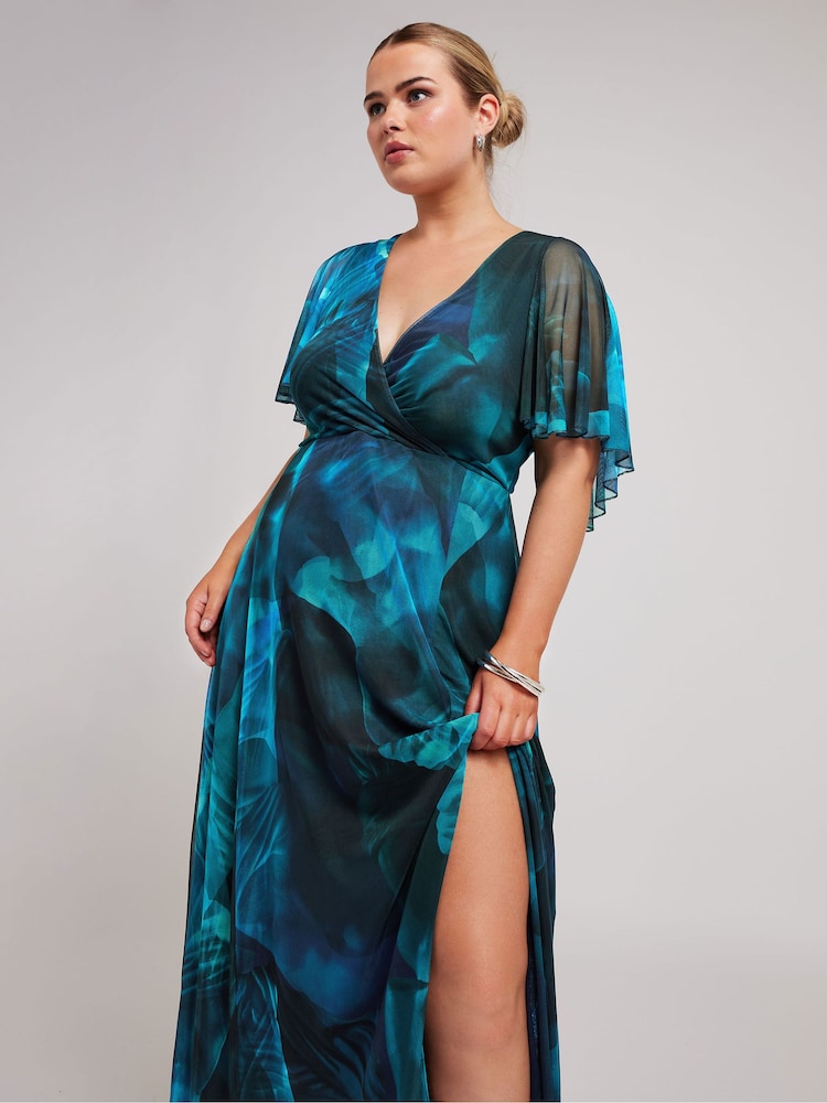 Yours Curve Blue London Abstract Wrap Maxi Dress - Image 2 of 5