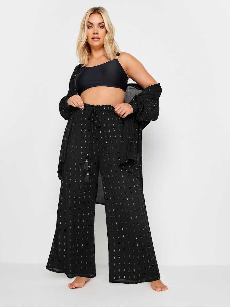 Yours Curve Black Meic Tassel Beach Trousers - Image 2 of 5
