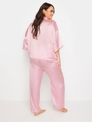 Yours Curve Pink Satin Stripe Pyjama Set - Image 3 of 5