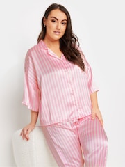 Yours Curve Pink Satin Stripe Pyjama Set - Image 4 of 5
