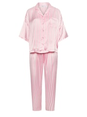 Yours Curve Pink Satin Stripe Pyjama Set - Image 5 of 5