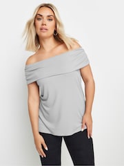 Yours Curve Grey Limited Deep Fold Bardot Top - Image 1 of 5