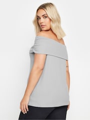 Yours Curve Grey Limited Deep Fold Bardot Top - Image 3 of 5