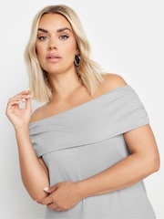 Yours Curve Grey Limited Deep Fold Bardot Top - Image 4 of 5