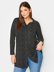 Yours Curve Black Abstract Print Shirt - Image 1 of 5