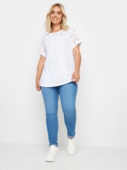 Yours Curve White Mesh Burnout 100% Cotton T-Shirt - Image 2 of 5