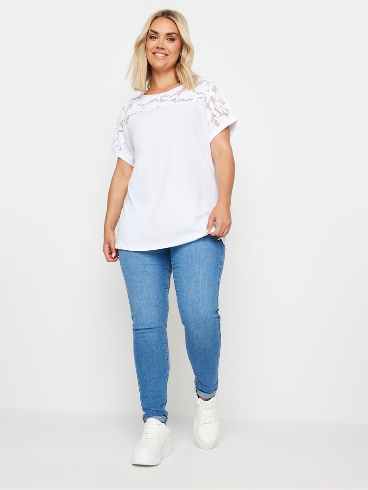 Yours Curve Mesh Burnout 100% Cotton T-Shirt - Imagen 2 de 5 Yours Curve Mesh Burnout 100% Cotton T-Shirt - Imagen 2 de 5