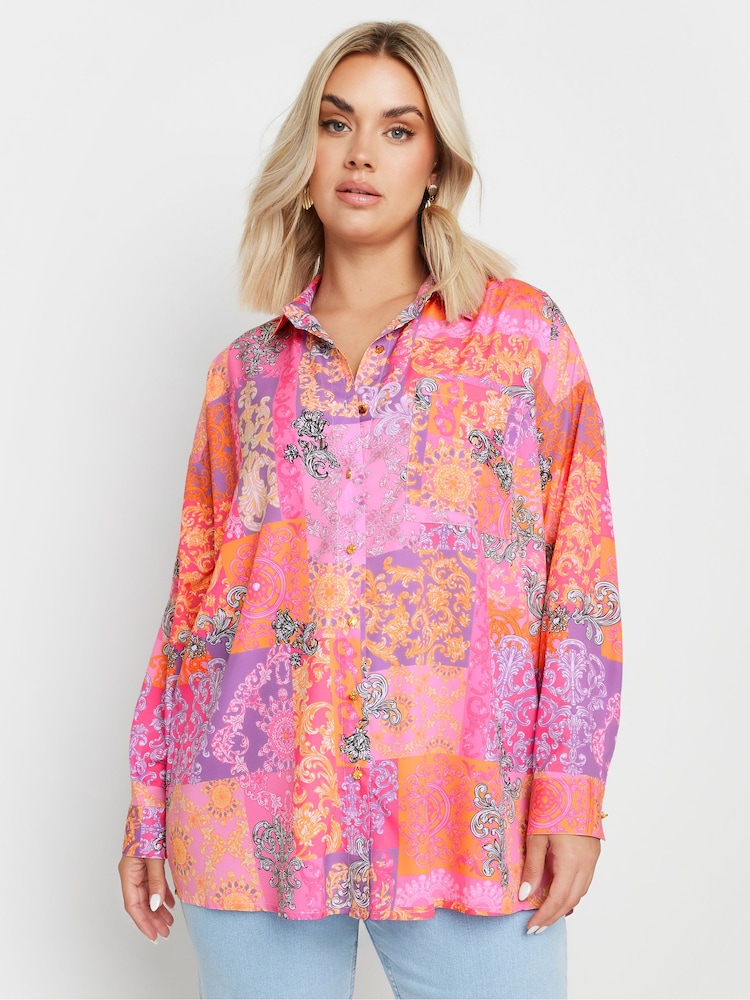 Yours Curve Pink Limited Collection Scarf Boyfriend Shirt - Image 1 of 5