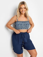 Yours Curve Blue Tassel Detail Beach Shorts - Image 1 of 4