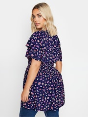 Yours Curve Blue Flutter Sleeve V Top - Image 4 of 5