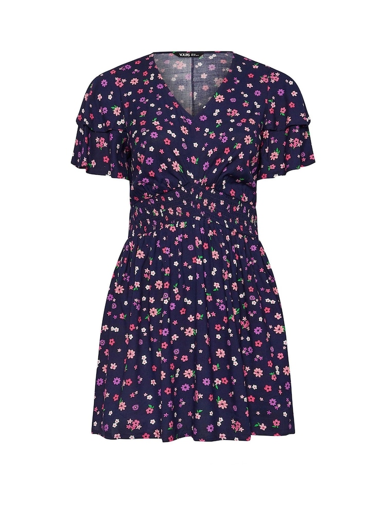 Yours Curve Blue Flutter Sleeve V Top - Image 5 of 5