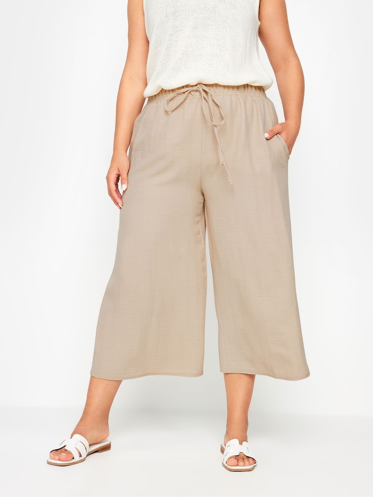 Yours Curve Natural Linen Look Cropped Trousers - Image 1 of 5 Yours Curve Natural Linen Look Cropped Trousers - Image 1 of 5