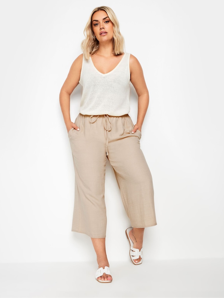 Yours Curve Natural Linen Look Cropped Trousers - Image 2 of 5 Yours Curve Natural Linen Look Cropped Trousers - Image 2 of 5