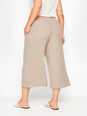 Yours Curve Natural Linen Look Cropped Trousers - Image 3 of 5