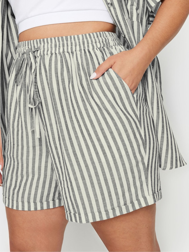 Yours Curve Black Linen Stripe Co-Ord Shorts - Image 2 of 6