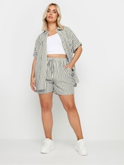 Yours Curve Black Linen Stripe Co-Ord Shorts - Image 4 of 6