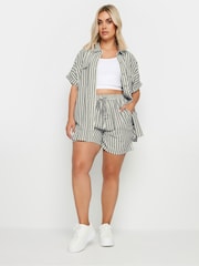 Yours Curve Black Linen Stripe Co-Ord Shorts - Image 5 of 6