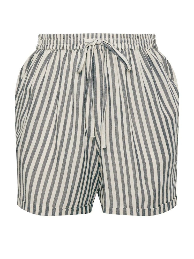 Yours Curve Black Linen Stripe Co-Ord Shorts - Image 6 of 6
