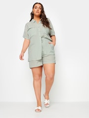 Yours Curve Green Linen Stripe Co-Ord Shorts - Image 2 of 5