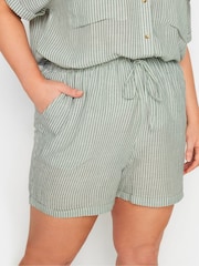 Yours Curve Green Linen Stripe Co-Ord Shorts - Image 4 of 5