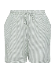 Yours Curve Green Linen Stripe Co-Ord Shorts - Image 5 of 5