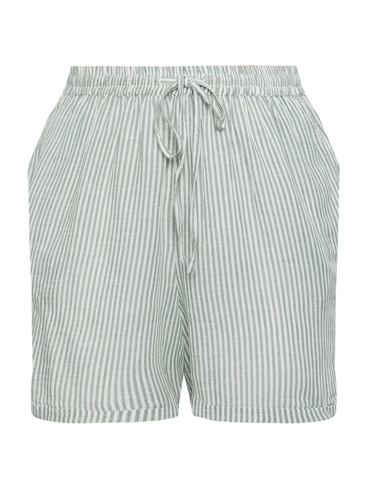 Yours Curve Green Linen Stripe Co-Ord Shorts - Image 5 of 5