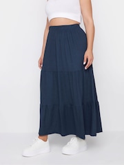 Yours Curve Navy Blue Textured Maxi Skirt - Image 1 of 5