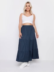 Yours Curve Navy Blue Textured Maxi Skirt - Image 2 of 5