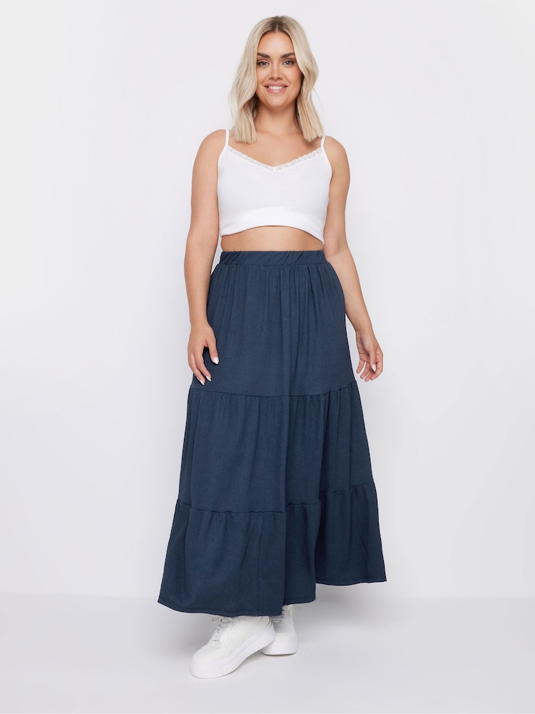 Yours Curve Navy Blue Textured Maxi Skirt - Image 2 of 5