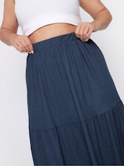 Yours Curve Navy Blue Textured Maxi Skirt - Image 4 of 5