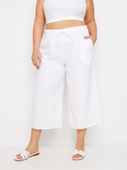 Yours Curve White Linen Look Cropped Trousers - Image 1 of 4