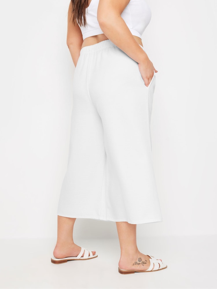 Yours Curve White Linen Look Cropped Trousers - Image 2 of 4