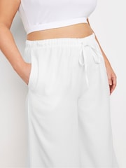Yours Curve White Linen Look Cropped Trousers - Image 3 of 4