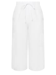 Yours Curve White Linen Look Cropped Trousers - Image 4 of 4