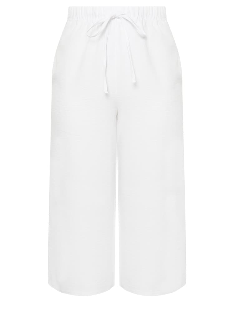 Yours Curve White Linen Look Cropped Trousers - Image 4 of 4