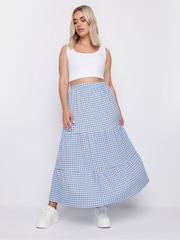 Yours Curve Blue Gingham Textured Maxi Skirt - Image 2 of 5
