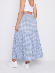 Yours Curve Blue Gingham Textured Maxi Skirt - Image 3 of 5