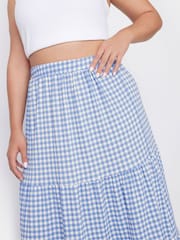 Yours Curve Blue Gingham Textured Maxi Skirt - Image 4 of 5