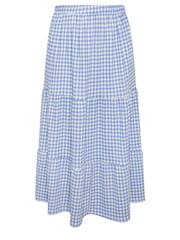 Yours Curve Blue Gingham Textured Maxi Skirt - Image 5 of 5