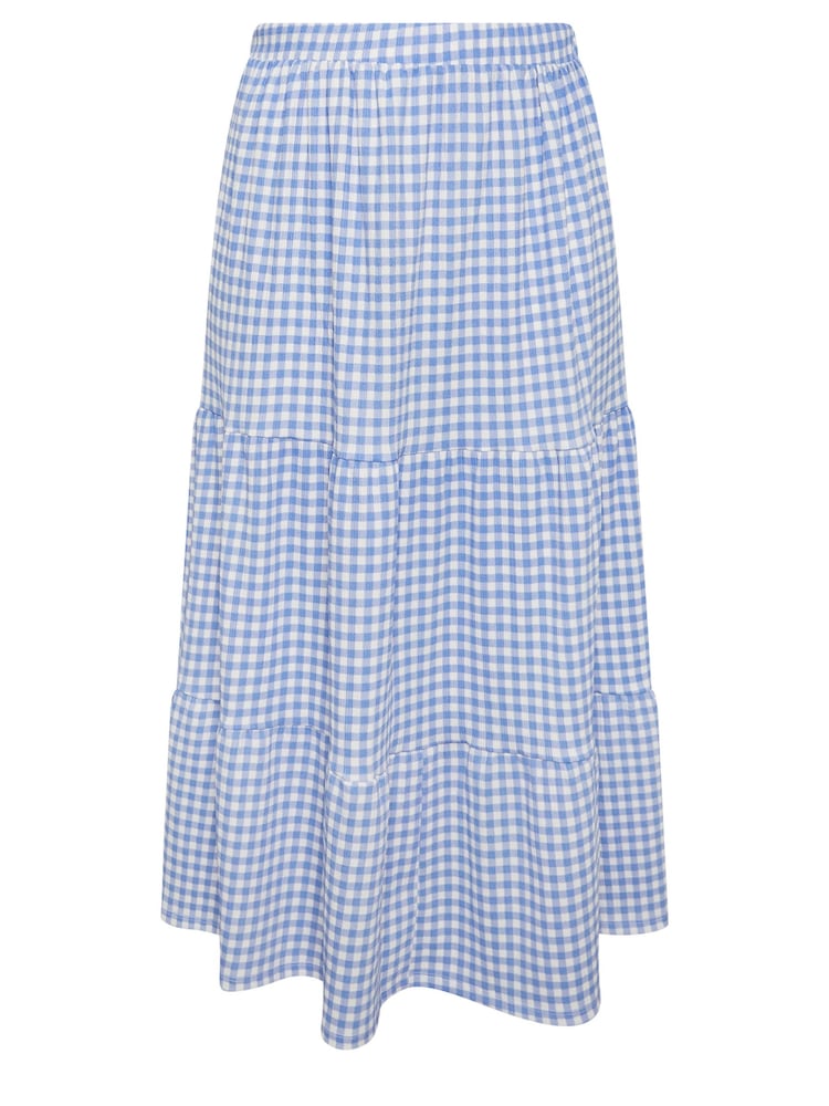 Yours Curve Blue Gingham Textured Maxi Skirt - Image 5 of 5