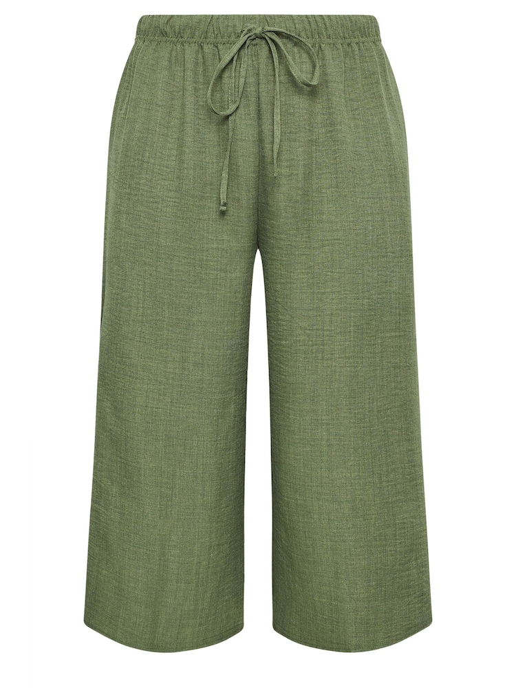 Yours Curve Green Linen Look Cropped Trousers - Image 5 of 5