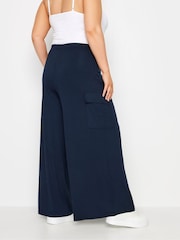 Yours Curve Blue Jersey Wide Leg Cargo Trousers - Image 3 of 5