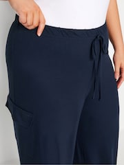 Yours Curve Blue Jersey Wide Leg Cargo Trousers - Image 4 of 5
