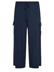 Yours Curve Blue Jersey Wide Leg Cargo Trousers - Image 5 of 5