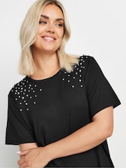 Yours Curve Black Pearl Detail T-Shirt - Image 4 of 5