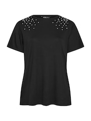 Yours Curve Black Pearl Detail T-Shirt - Image 5 of 5